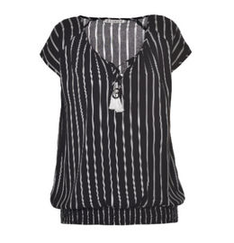 Tassel Decoration Ladies Fashion Tops Girls Black And White Striped Shirt