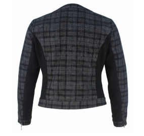 Round Collar Plaid Ladies Formal Blazers Fitted Type With Two Side Pockets