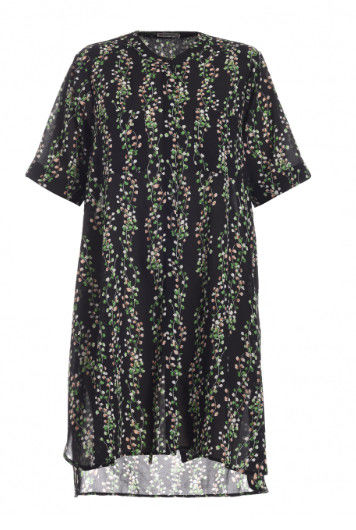 Chiffon Printed Ladies Custom Made Plus Size Dresses With Asymmetrical Hem And Short Sleeve